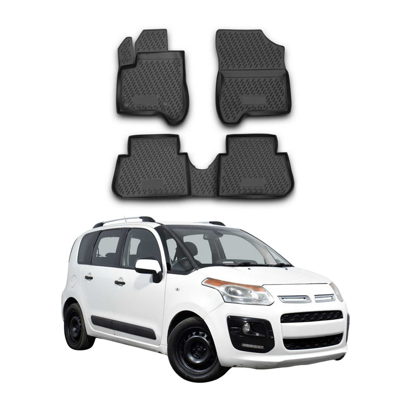OMAC Tapis de sol pour Citroen C3 Picasso 2009-2016 en caoutchouc Noir