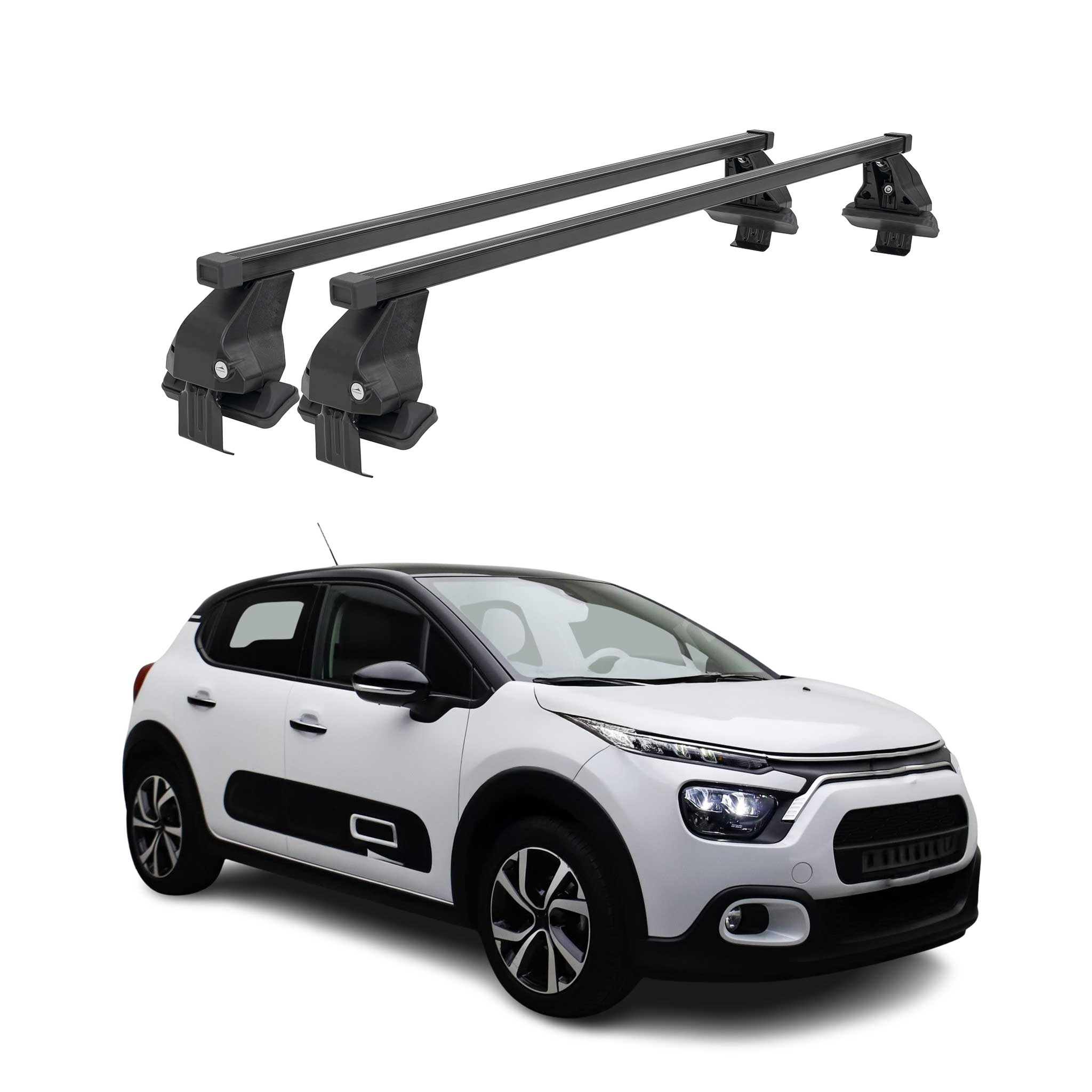 Menabo Barres de toit Transversales pour Citroën C3 mk4 /e-C3 2024-2026 Noir 2x
