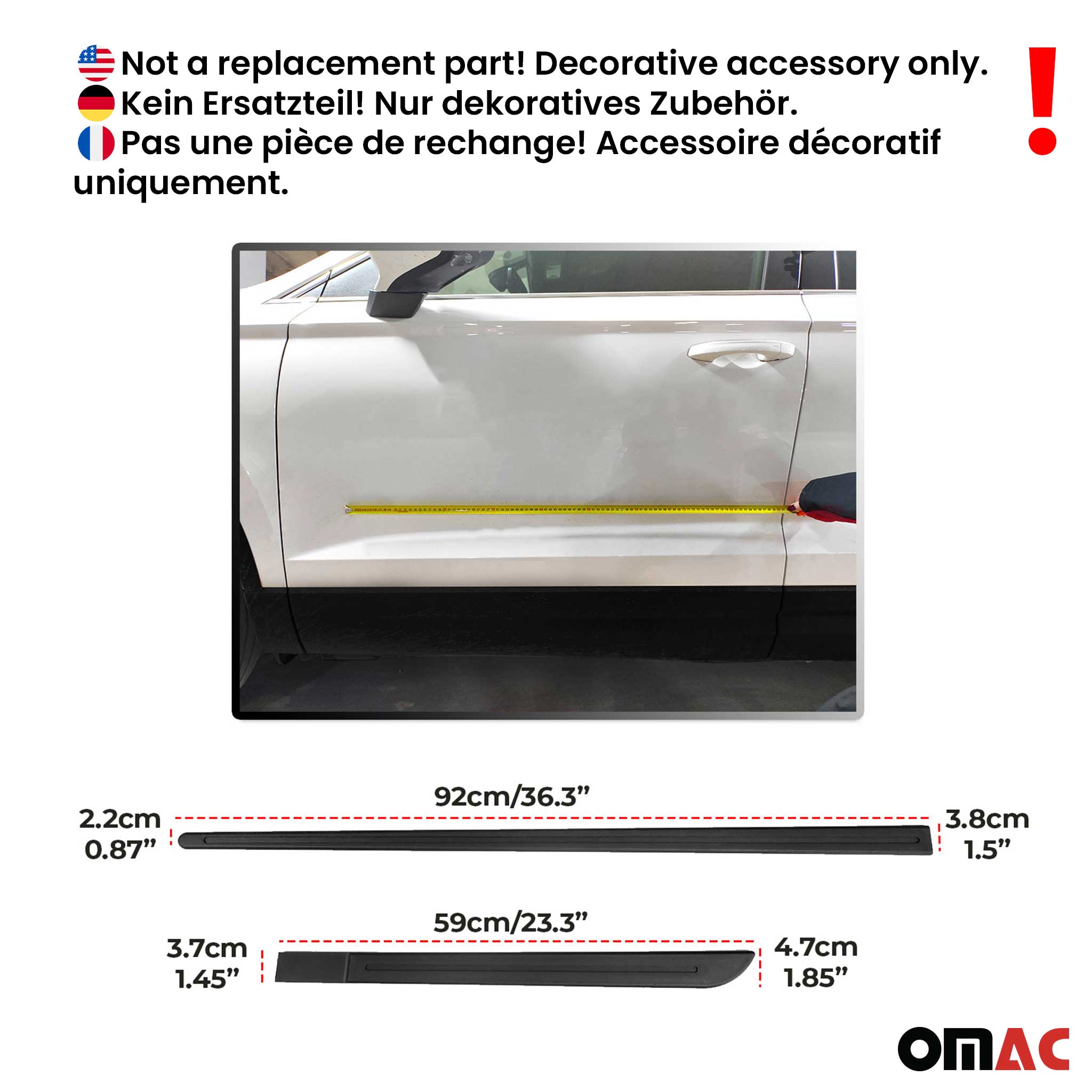 Garniture baguette de porte latérale Universal pour Voiture Autos Mat Noir 4Pcs