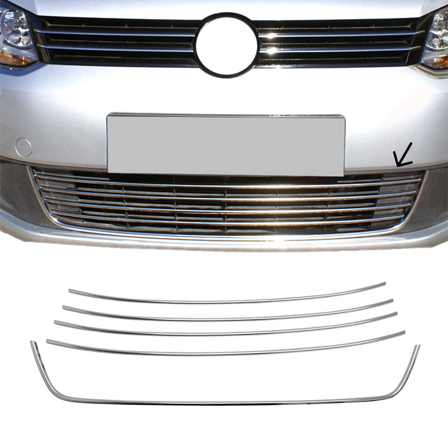 Moulure de Grille de Calandre pour VW Caddy 2010-2015 Chromé 5Pcs