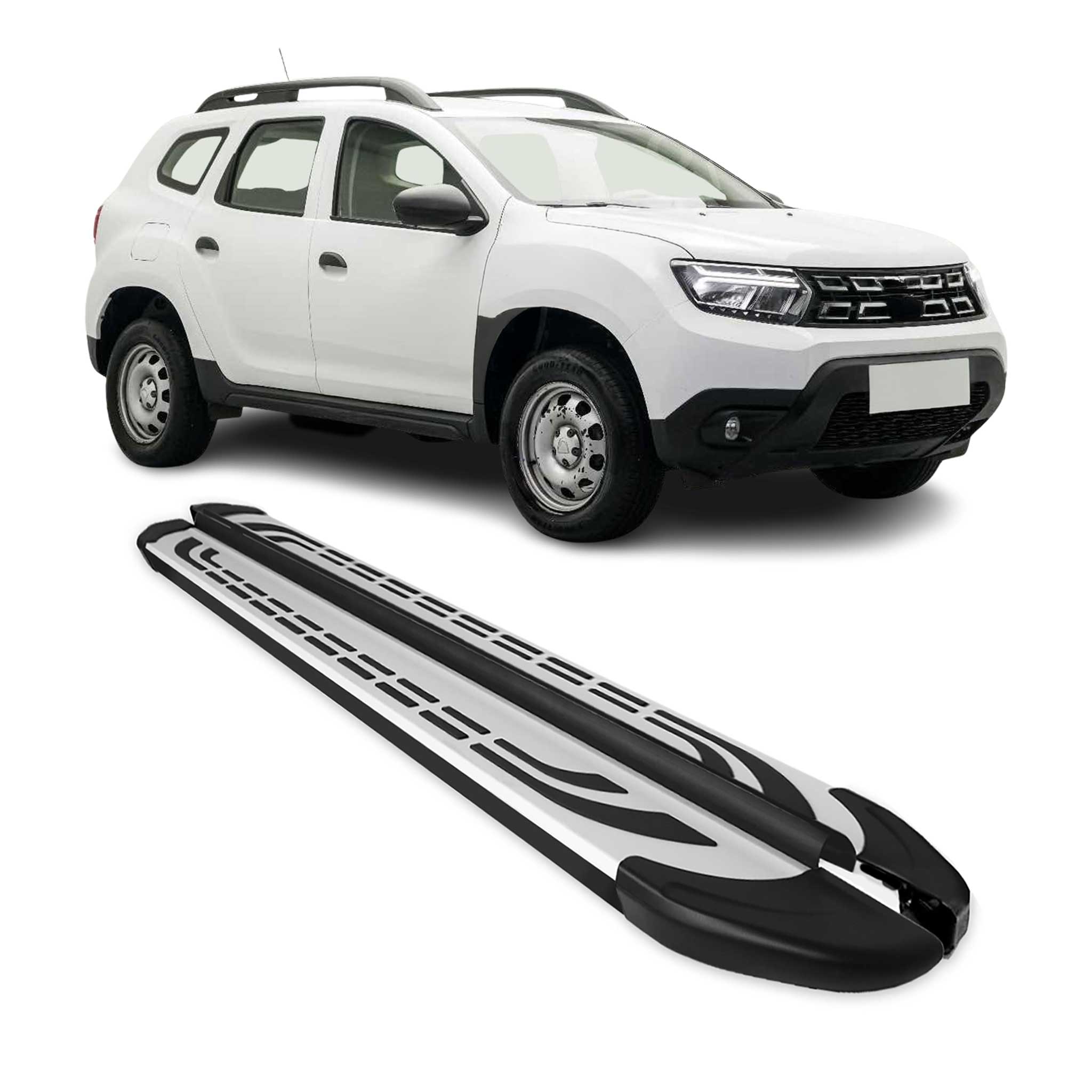 Marchepieds Latéraux pour Dacia Duster II 2018-2023 en Aluminium Argent Noir 2x