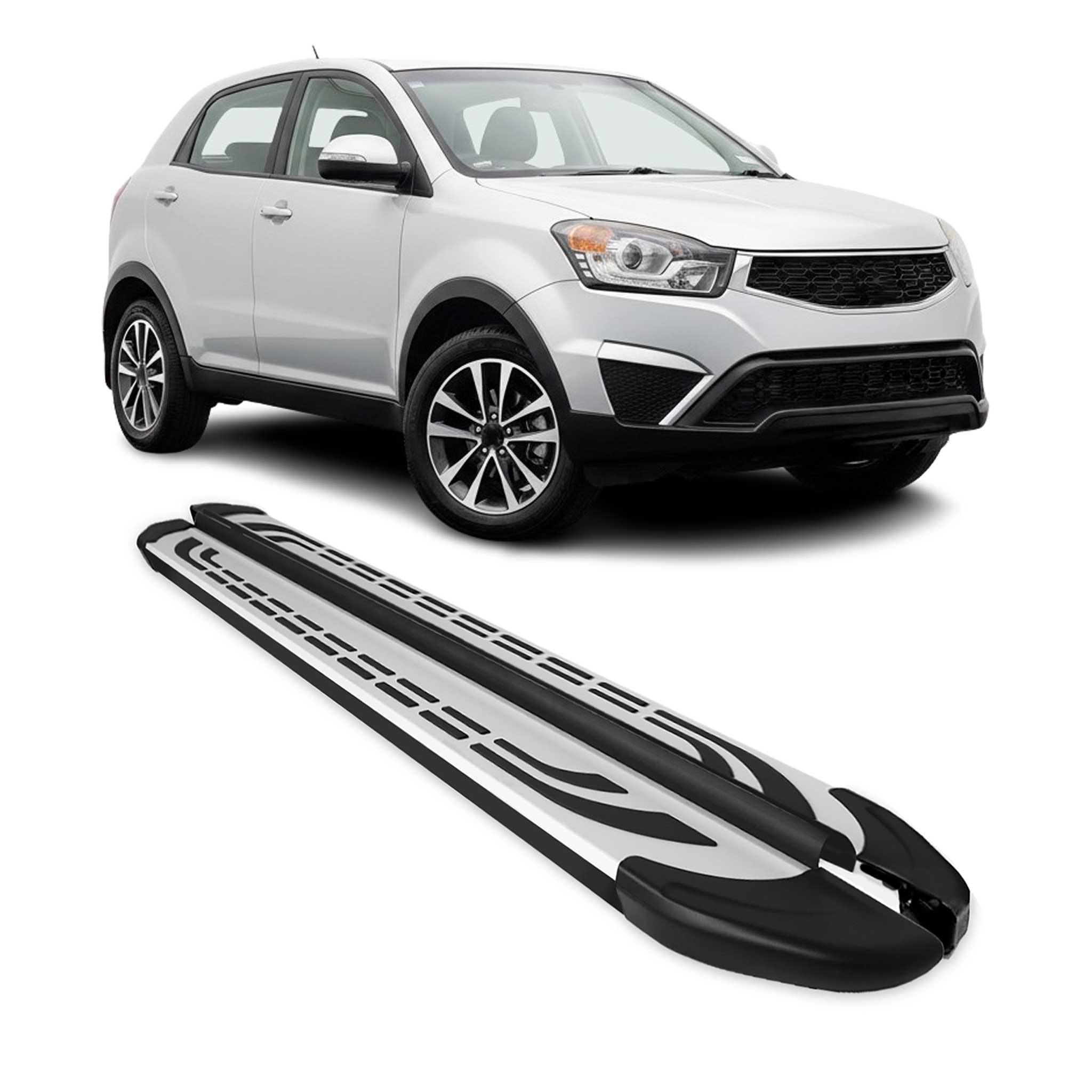Marchepieds Latéraux pour Ssangyong Korando 2011-2019 Aluminium Gris Noir 2Pcs