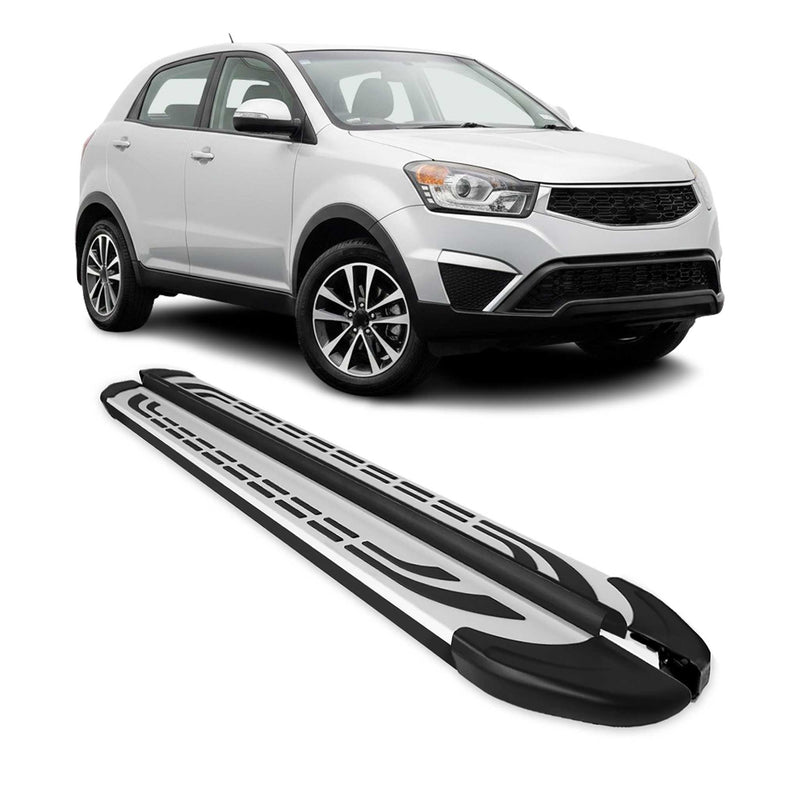 Marchepieds Latéraux pour Ssangyong Korando 2011-2019 Aluminium Gris Noir 2Pcs