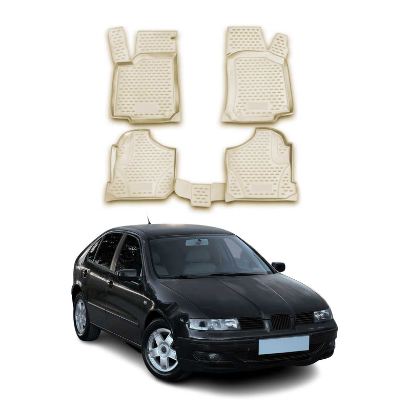 Tapis de sol pour Seat Leon 1999-2005 en caoutchouc TPE 3D Beige 4Pcs