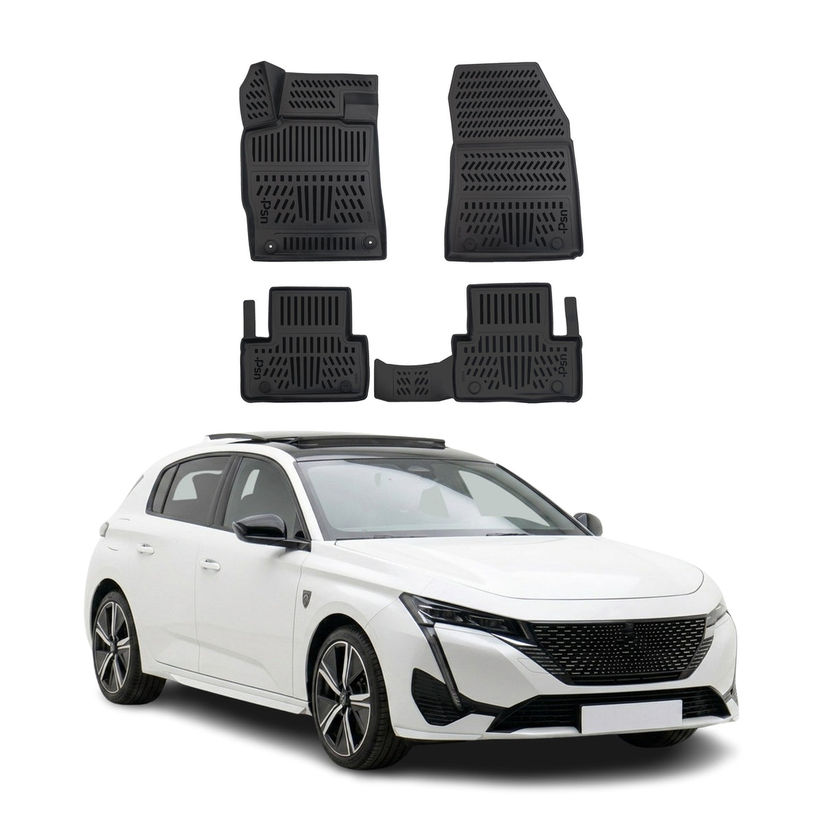 Tapis de sol pour Peugeot 308 2021-2027 Noir 3D en Caoutchouc TPE 4Pcs