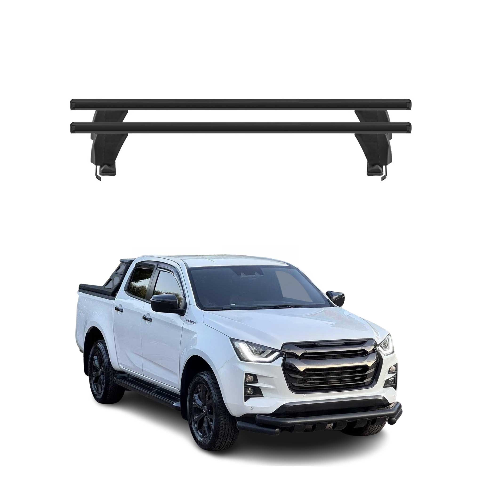 Menabo Barres de toit transversales pour Isuzu D-Max III 2019-2026 Alu Noir 2x