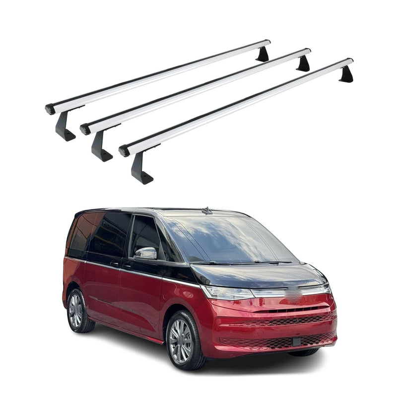 Barres de toit transversales pour VW T7 Multivan 2021-2025 Aluminium Noir 3Pcs
