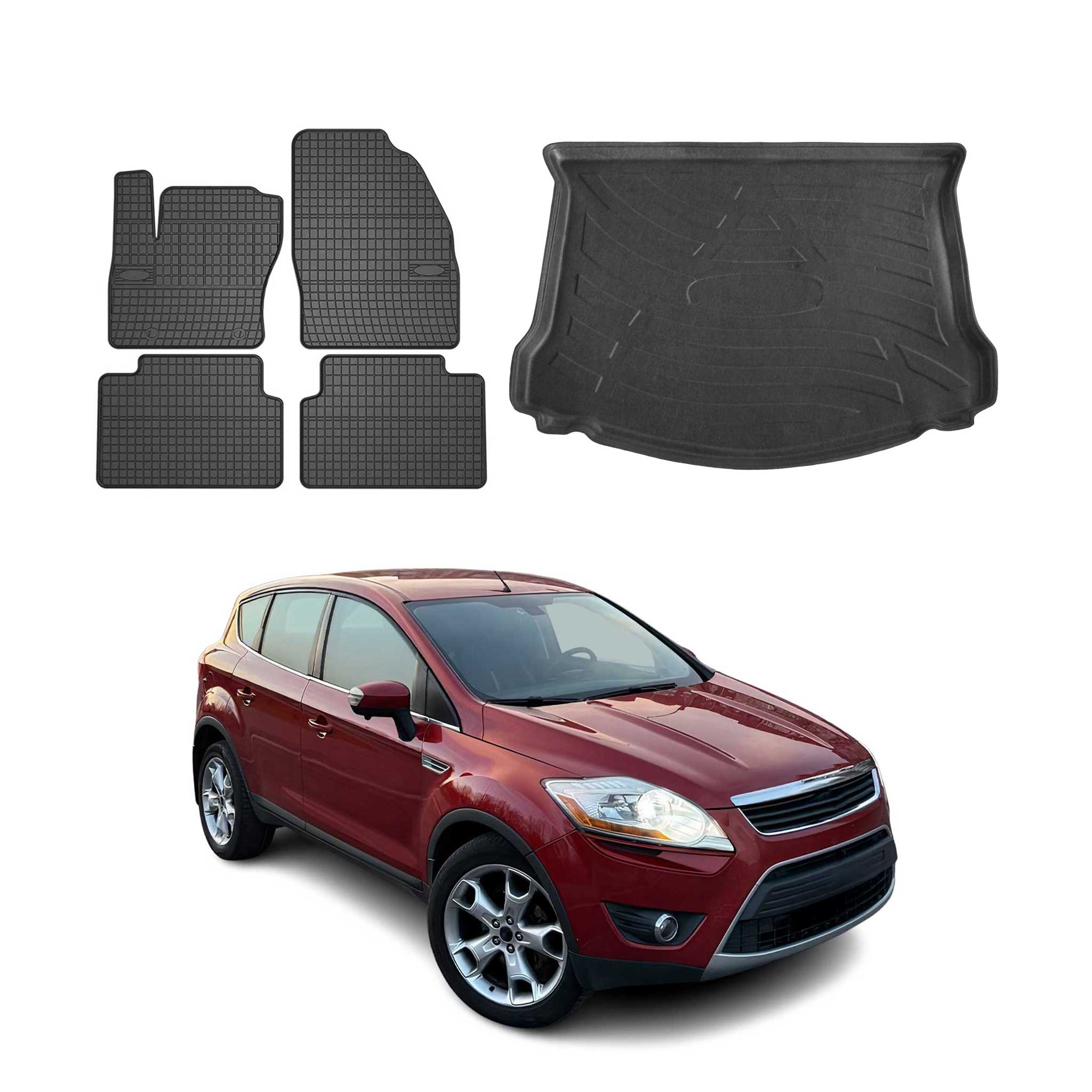 Kit Tapis de sol et coffre pour Ford Kuga I 2008-2012 TPE Noir 5 Pcs
