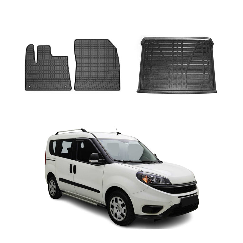 Kit Tapis de sol et coffre pour Fiat Doblo 2010-2024 TPE Noir