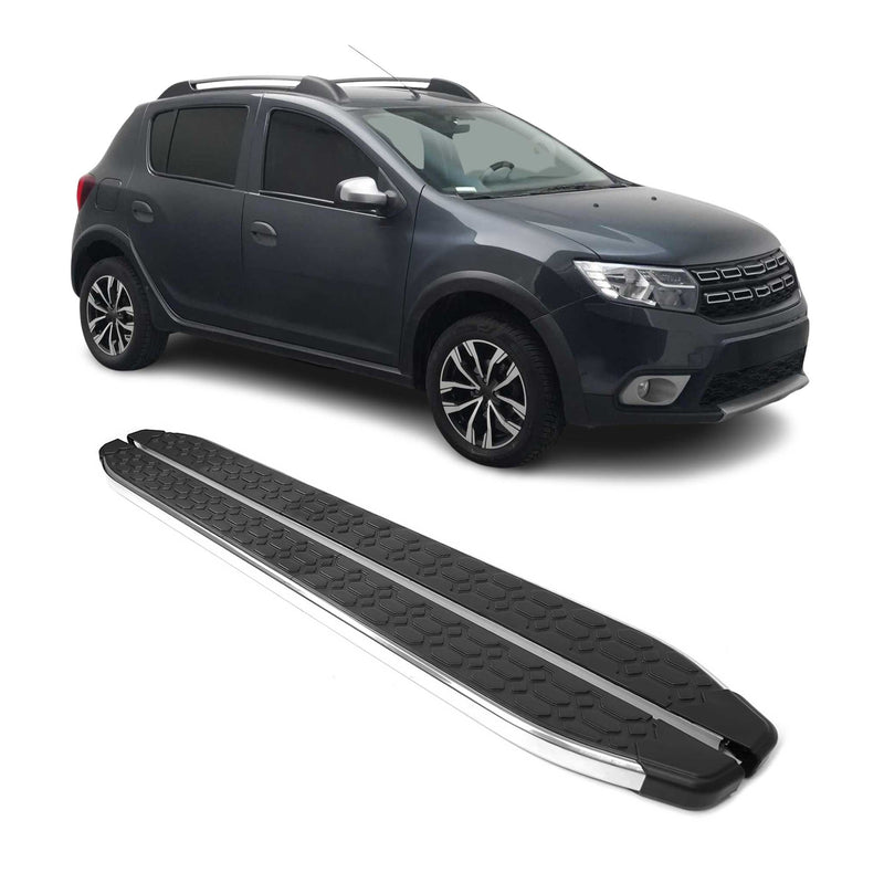 Marchepieds Latéraux pour Dacia Sandero Stepway 2013-2020 inox Argent Noir