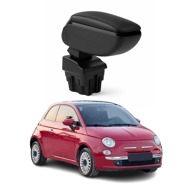 Accoudoir pour Fiat 500 500C 2007-2015 Vinyl Abs Noir Coulissant