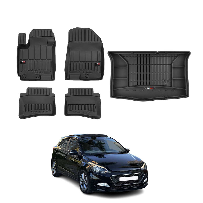 Kit Tapis de Sol et Coffre pour Hyundai i20 2014-2020 TPE Noir