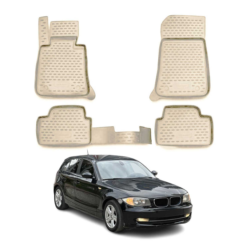 OMAC 3D Tapis de sol pour BMW Série 1 E87 HB 5 portes 2004-2011 TPE Beige 4Pcs