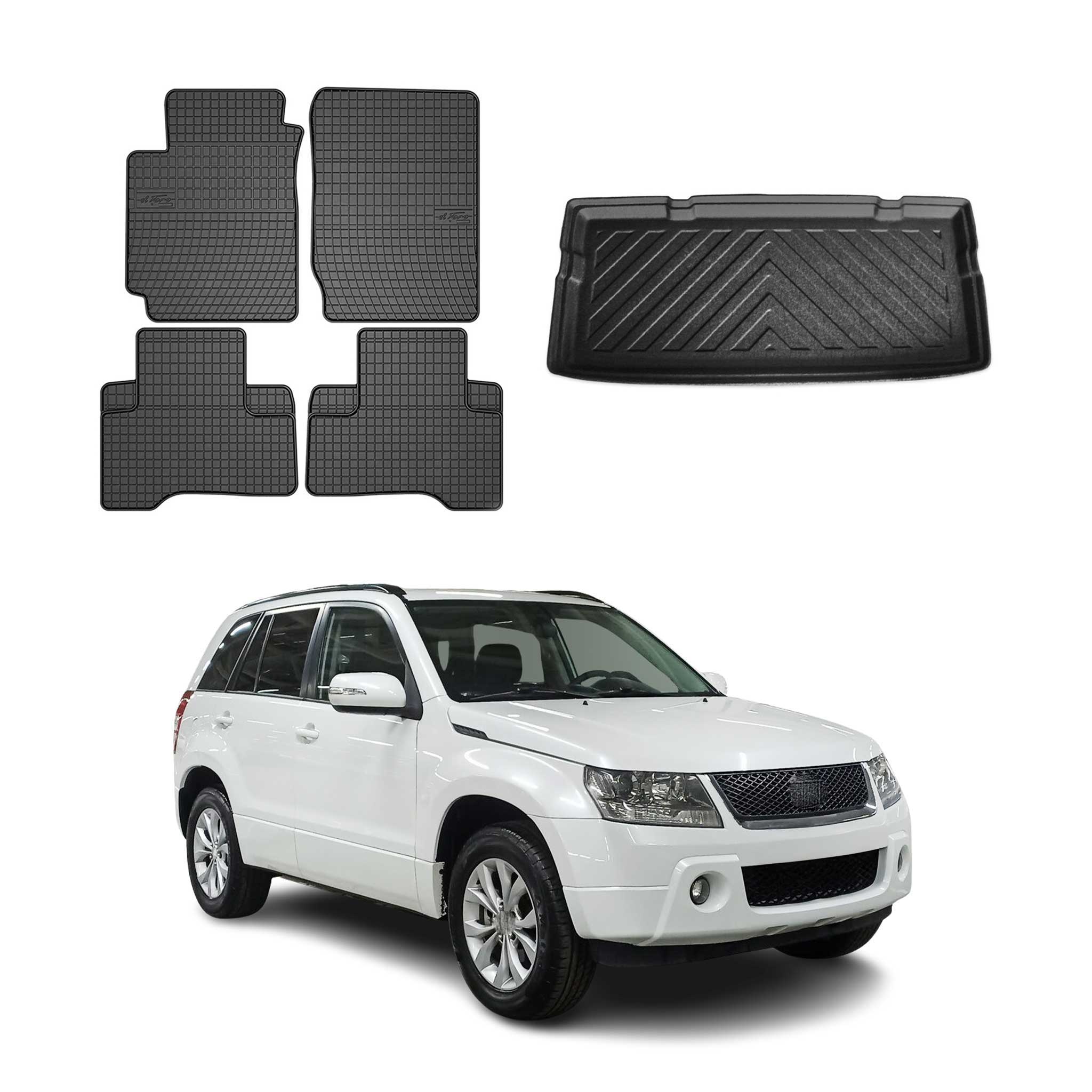 Kit Tapis de sol et coffre pour Suzuki Grand Vitara 2005-2015 TPE Noir