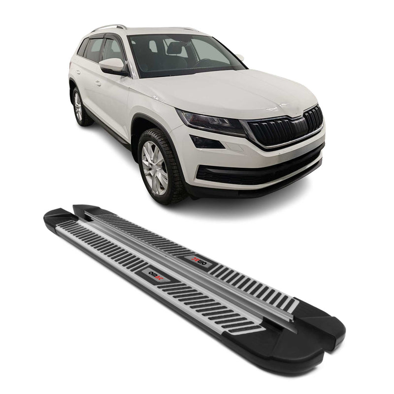 Marchepieds Latéraux pour Skoda Kodiaq 2016-2024 Noir Gris Aluminium 2Pcs