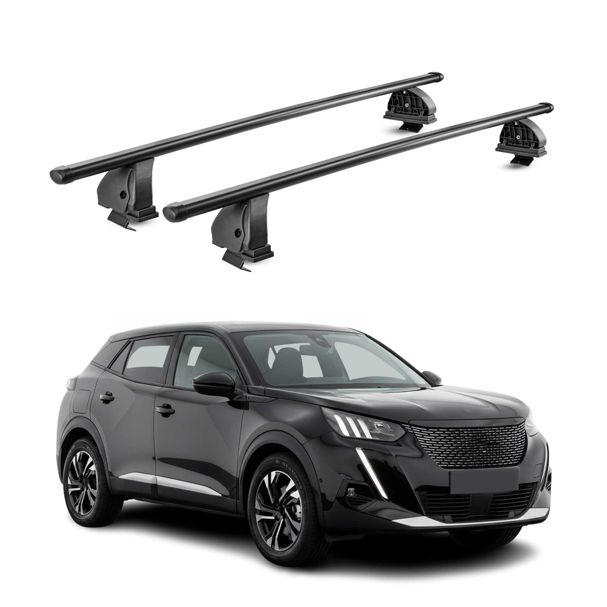 Barres de toit transversales acier pour Peugeot 2008 2019-2026 TÜV 75 kg Noir 2x