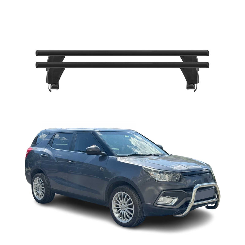 Barres de toit transversales pour Ssangyong XLV 2016-2021 Alu Noir 2x
