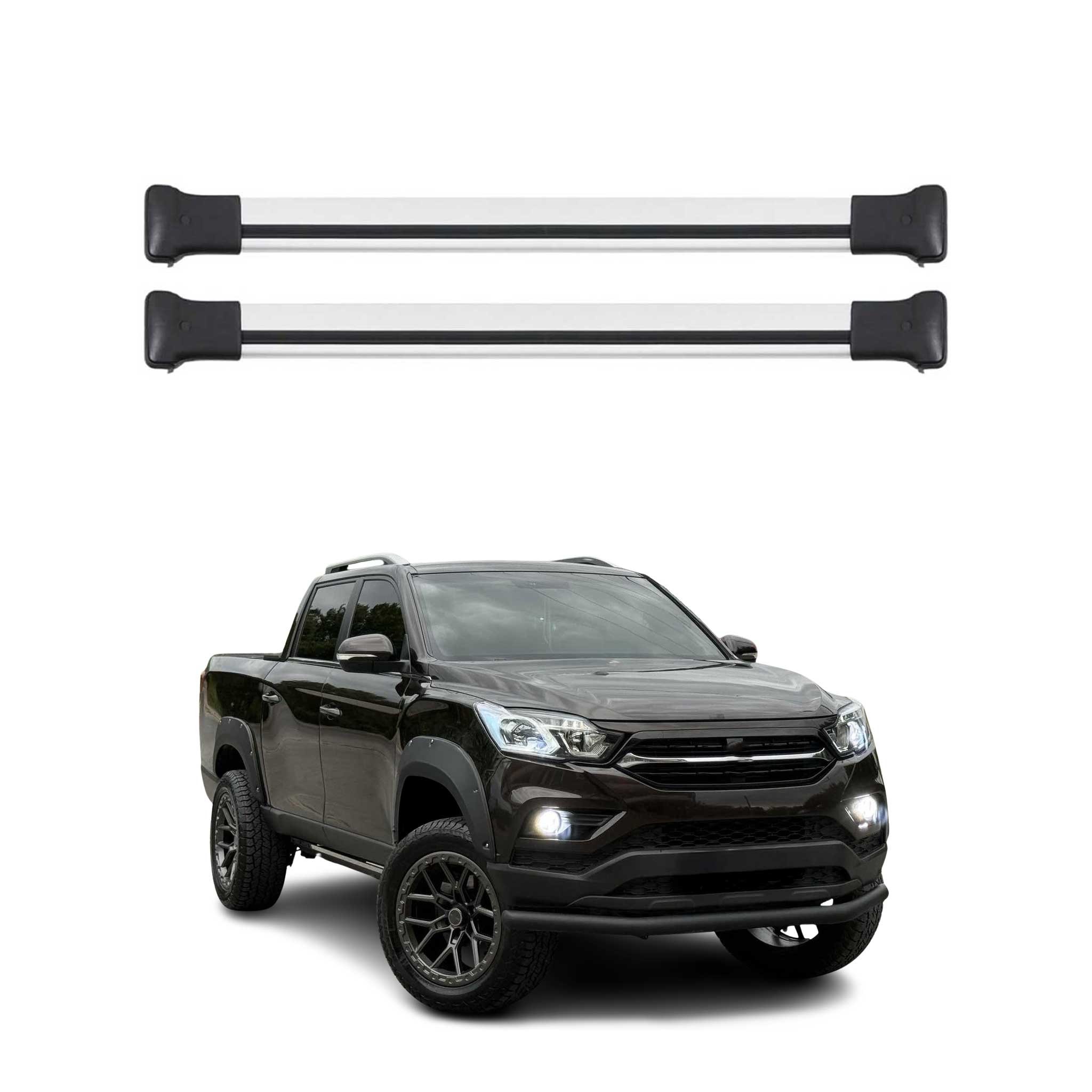 Barres de toit Transversales pour Ssangyong Musso Grand 2018-2026 Alu Gris 2x