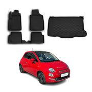 Kit Tapis de sol et coffre pour Fiat 500 500C 2007-2024 en Caoutchouc TPE Noir