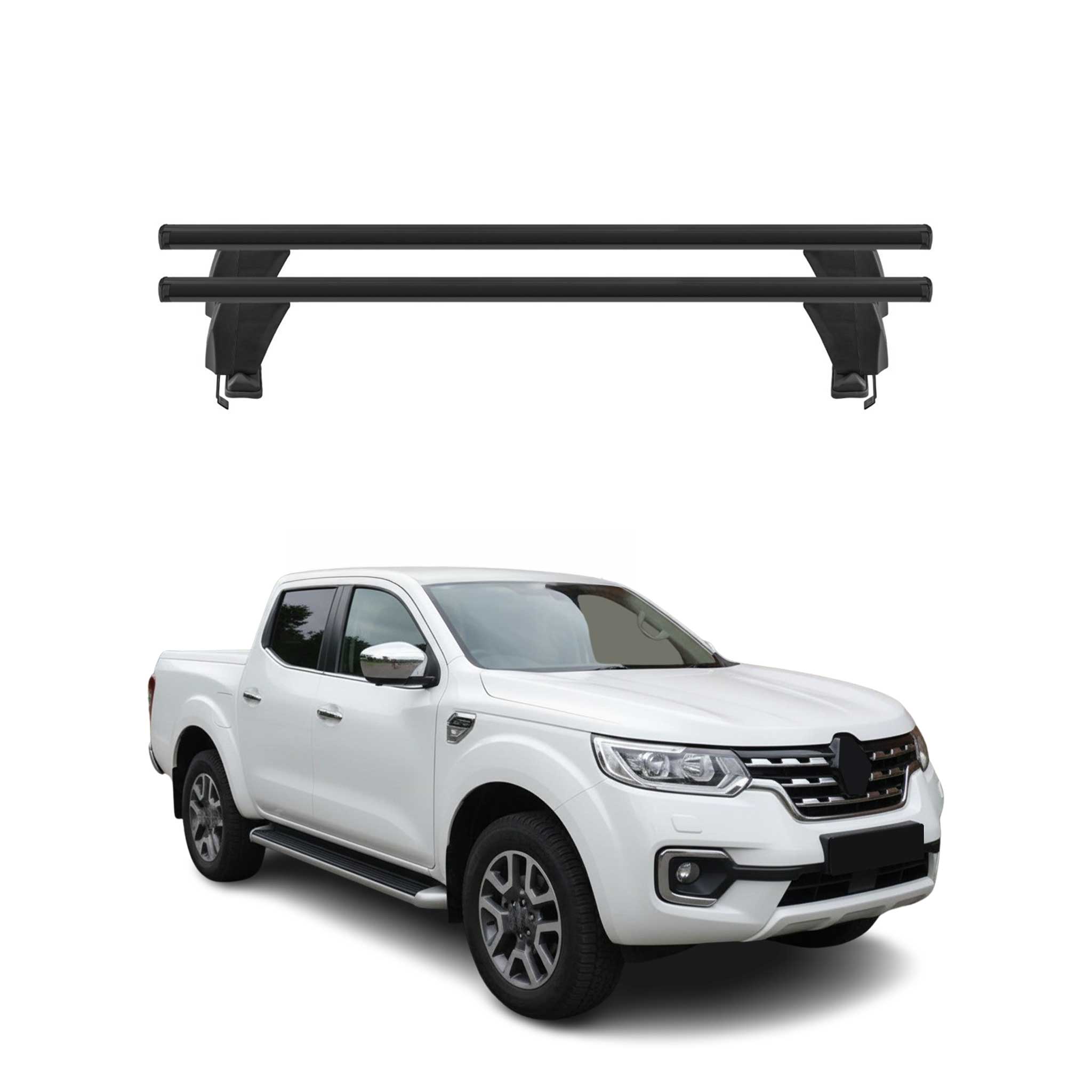 Menabo Barres de toit Transversales pour Renault Alaskan 2016-2025 Alu Noir ABE