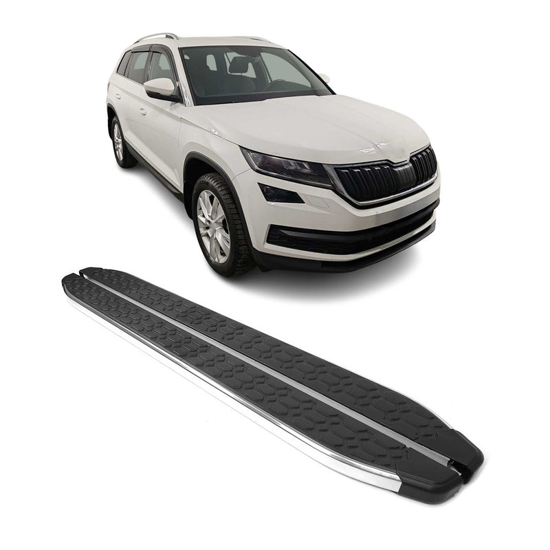 Marchepieds Latéraux pour Skoda Kodiaq 2016-2024 inox Brillant Argent Noir 2Pcs