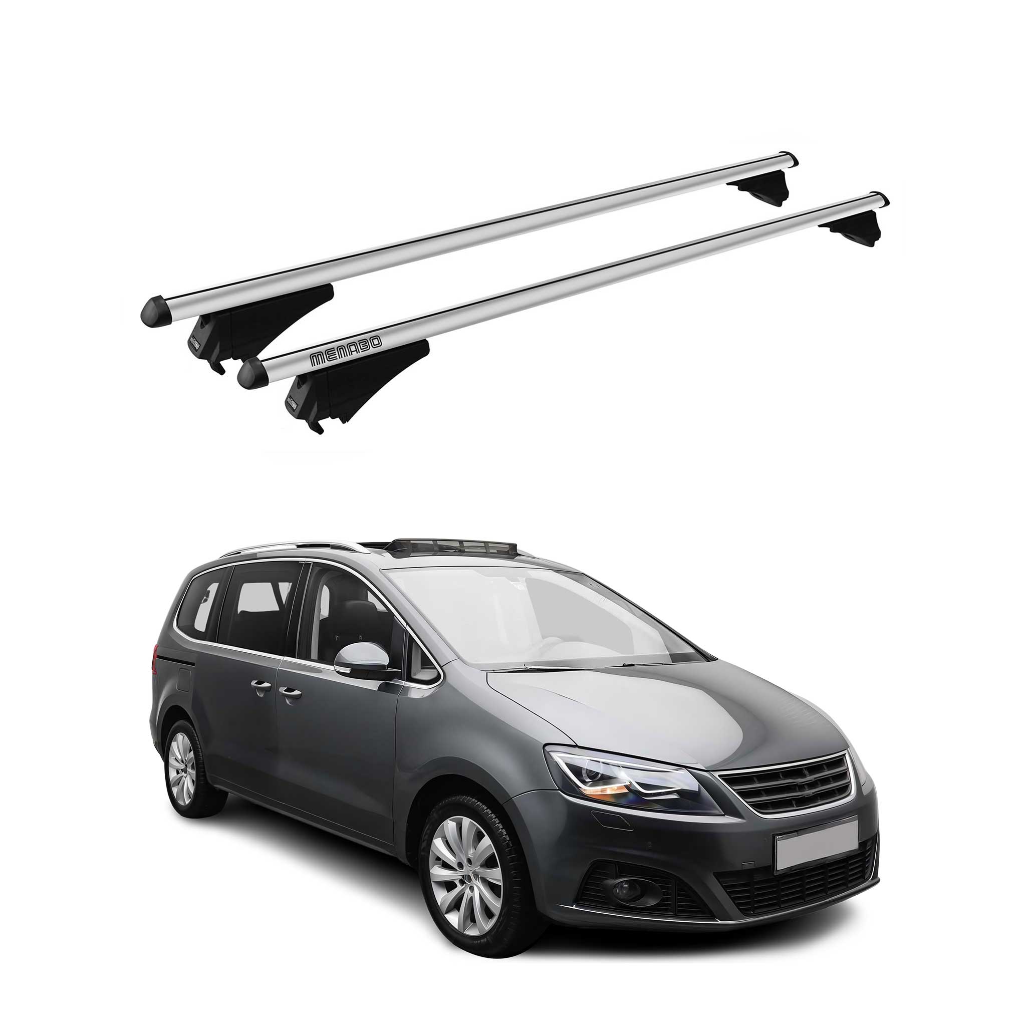 Tiger Barres De Toit Transversales pour Seat Alhambra mk2 2015-2020 FL Alu Gris