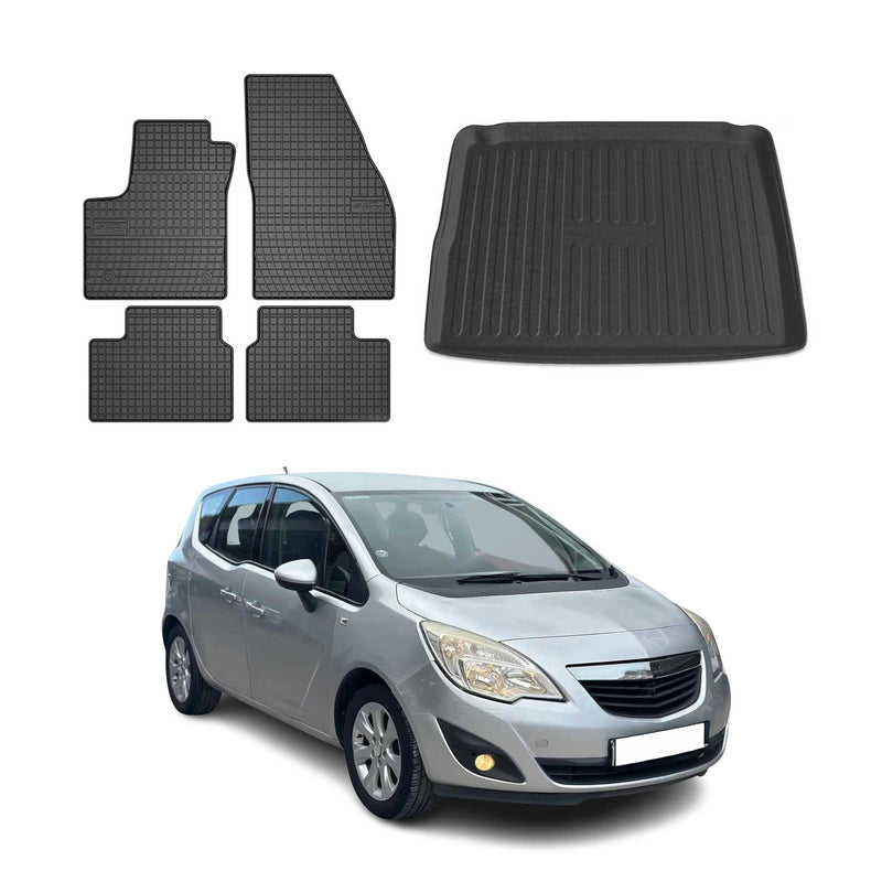 Kit Tapis de sol et coffre pour Opel Meriva B 2010-2017 en Caoutchouc Noir