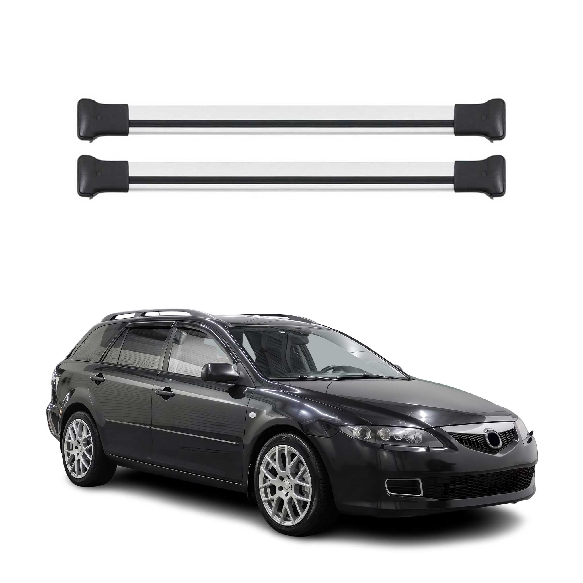 Barres de toit transversales pour Mazda 6 Break 2002-2008 Aluminium Gris 2x