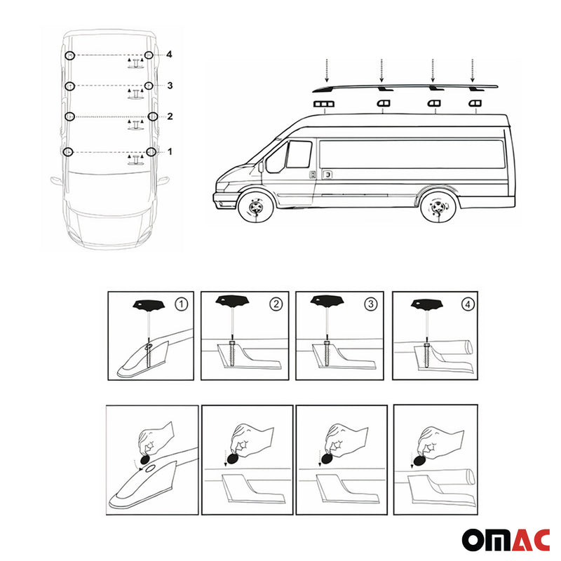 Barres de toit longitudinales pour Renault Trafic 2001-2014 L2 Aluminium Noir