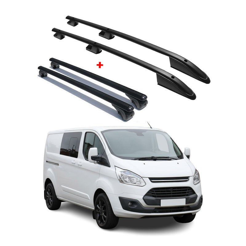 Kit Barres de toit pour Ford Transit Tourneo Custom 2012-24 L2 Long L3 Alu Noir