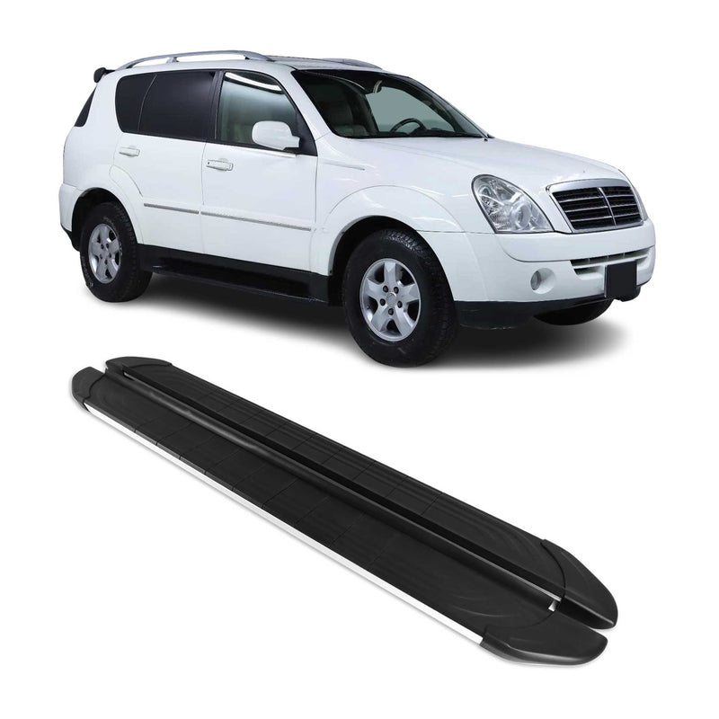 Marchepieds Latéraux pédale pour Ssangyong Rexton 2005-2012 Alu Gris Noir 2Pcs