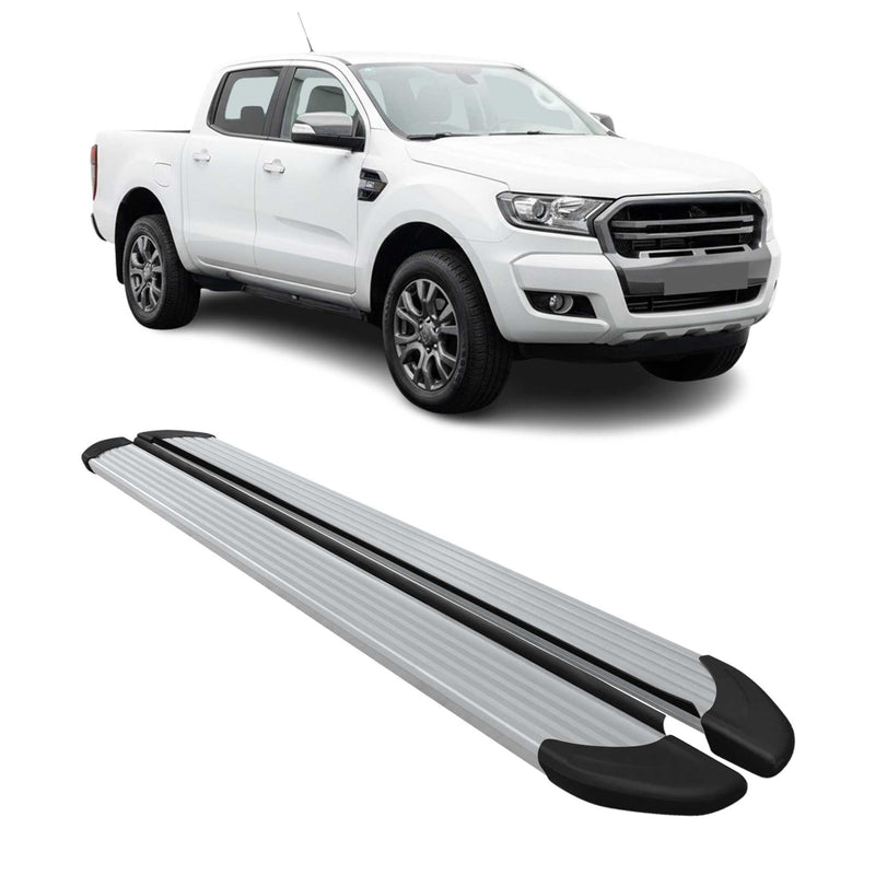 Marchepieds Latéraux pédale pour Ford Ranger T6 2012-22 DoubleCab Argent Alu 2x