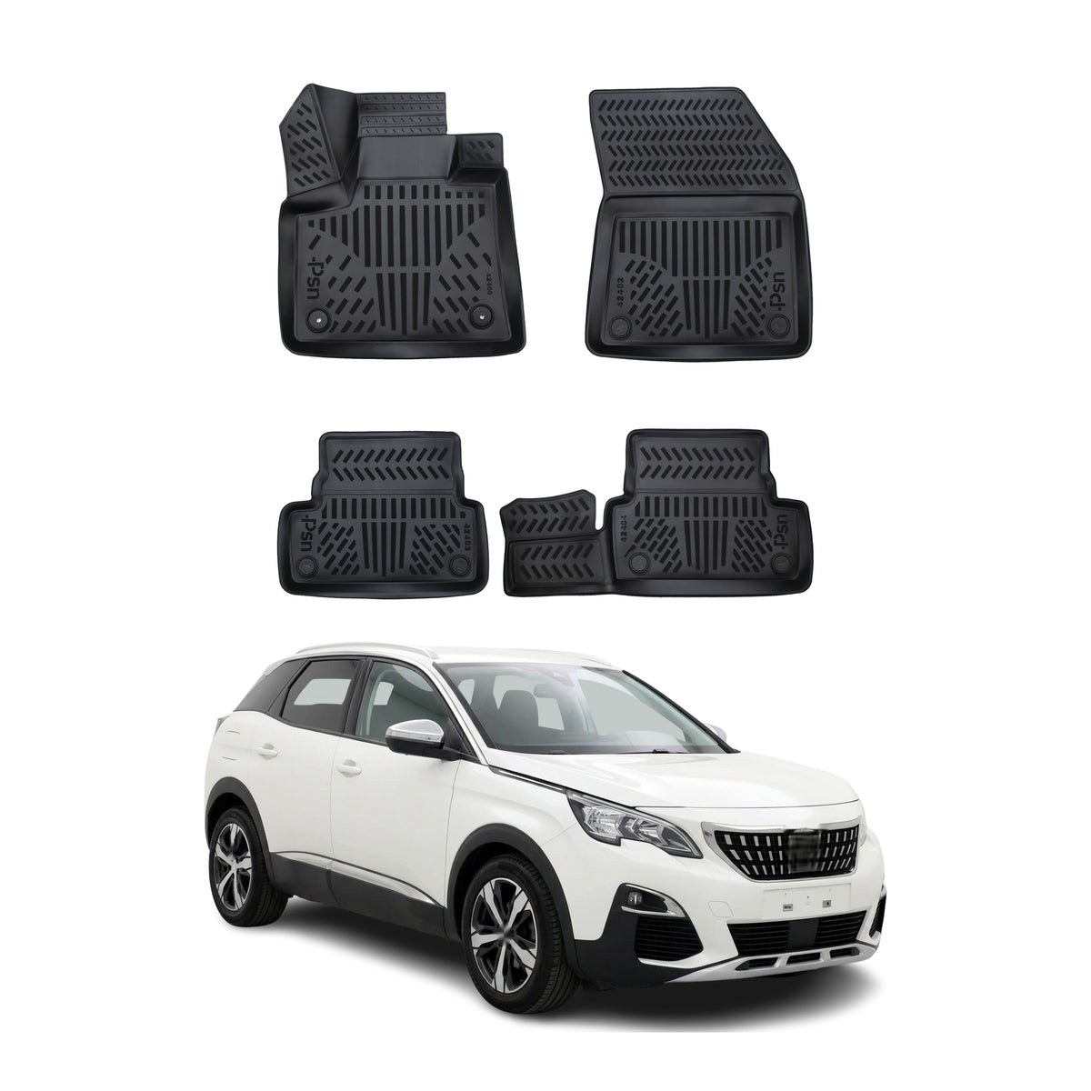 Tapis de sol pour Peugeot 3008 II 2016-2023 Noir 3D en Caoutchouc TPE 4Pcs
