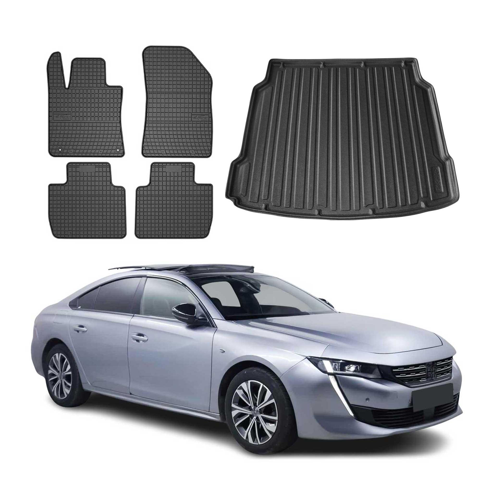 Kit Tapis de sol et coffre pour Peugeot 508 2018-2025 Berline TPE Noir
