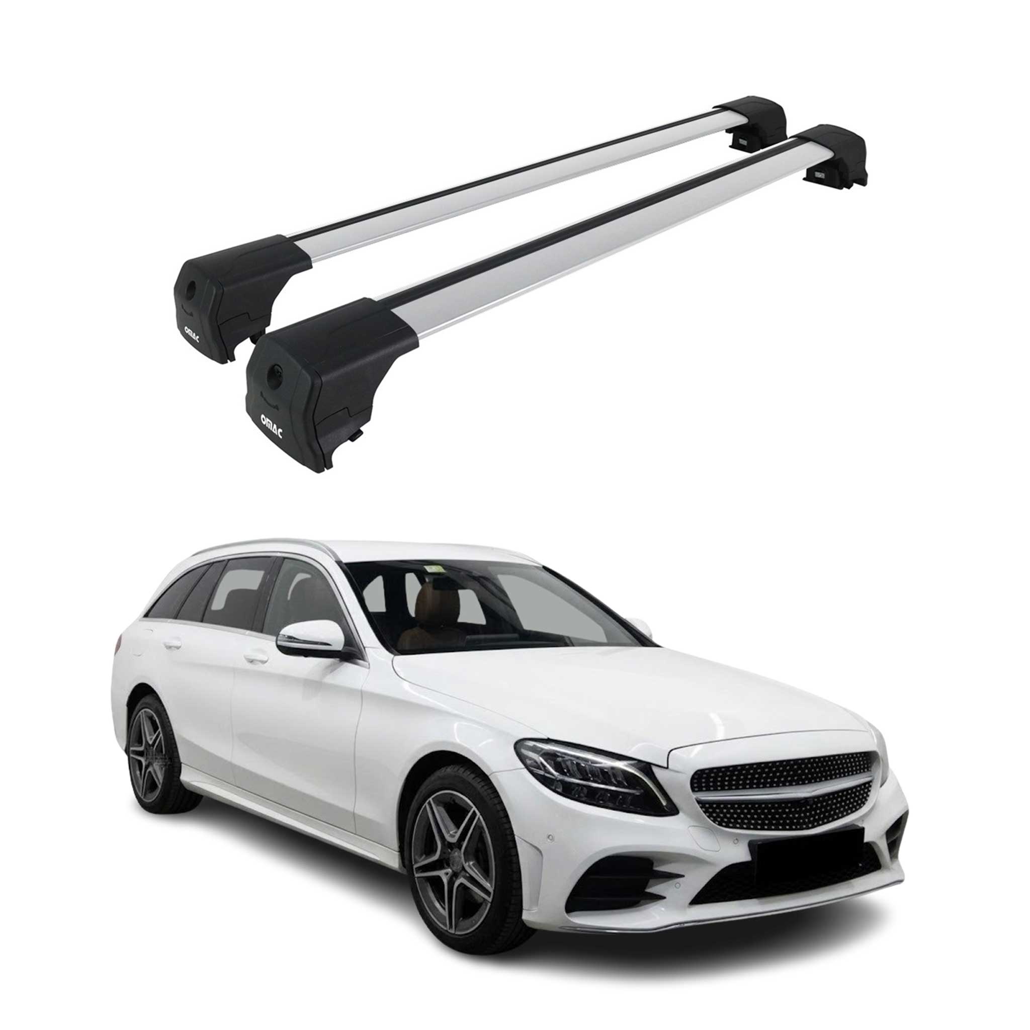 Barres De Toit pour Mercedes Classe C S205 Break 2014-2021 ABE Aluminium Gris