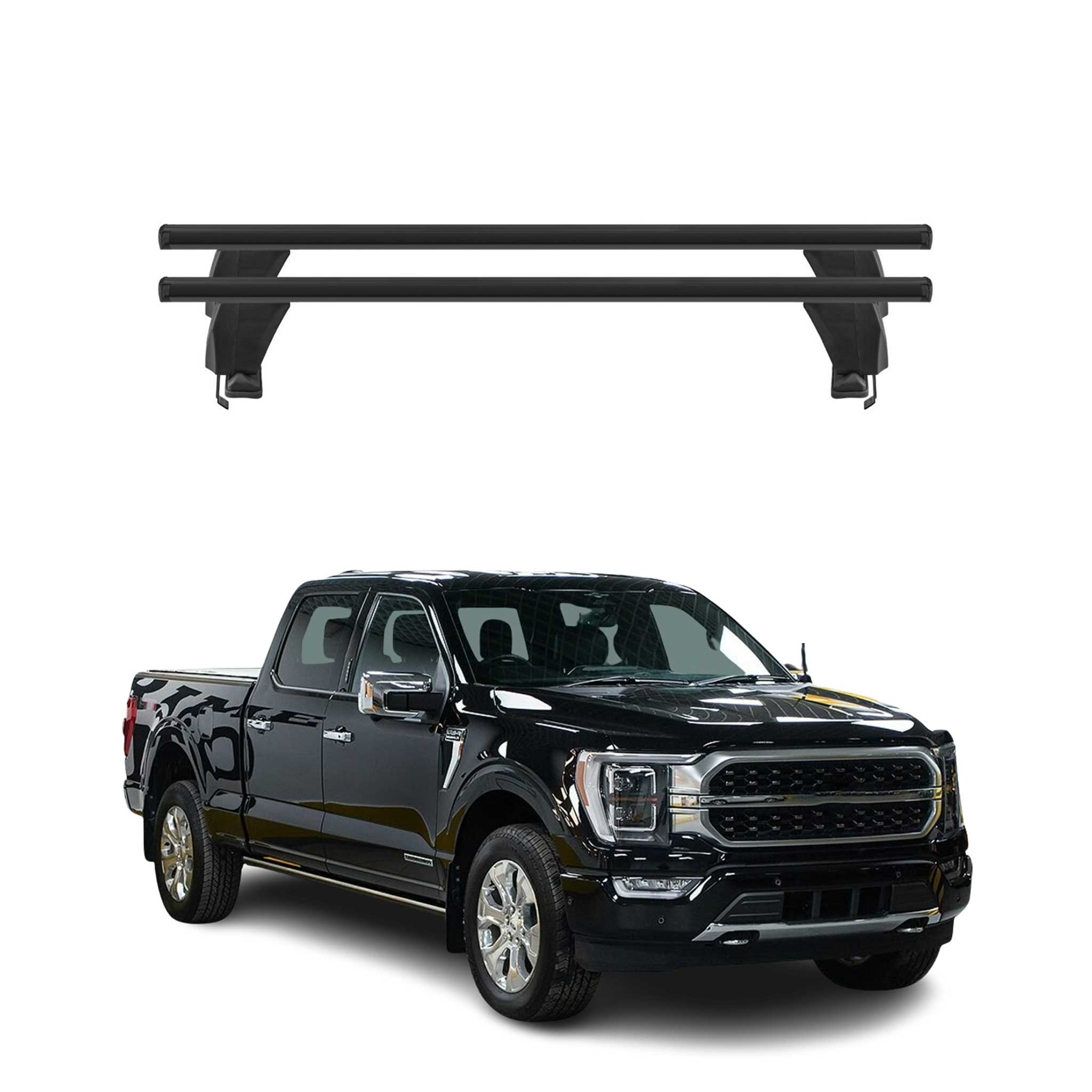 Barres de toit transversales pour Ford F-150 Lightning tout 2022-25 Alu Noir 2x