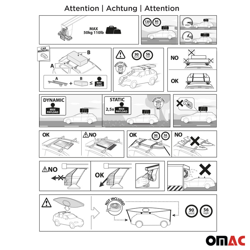 Barres Transversales Menabo pour Opel Agila 2007-2015 Noir