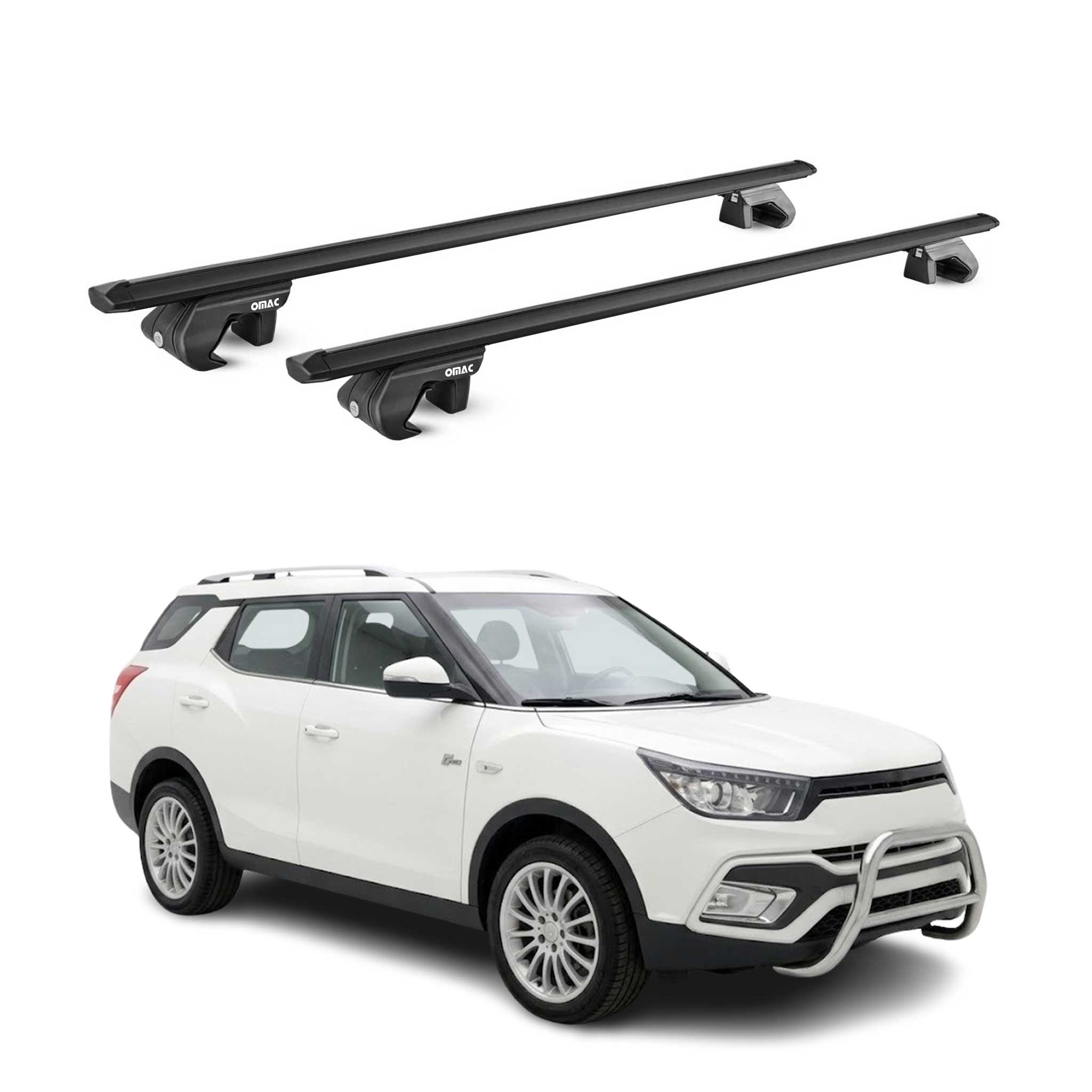 Barres de toit transversales pour SsangYong XLV 2016-2021 Aluminium Noir ABE
