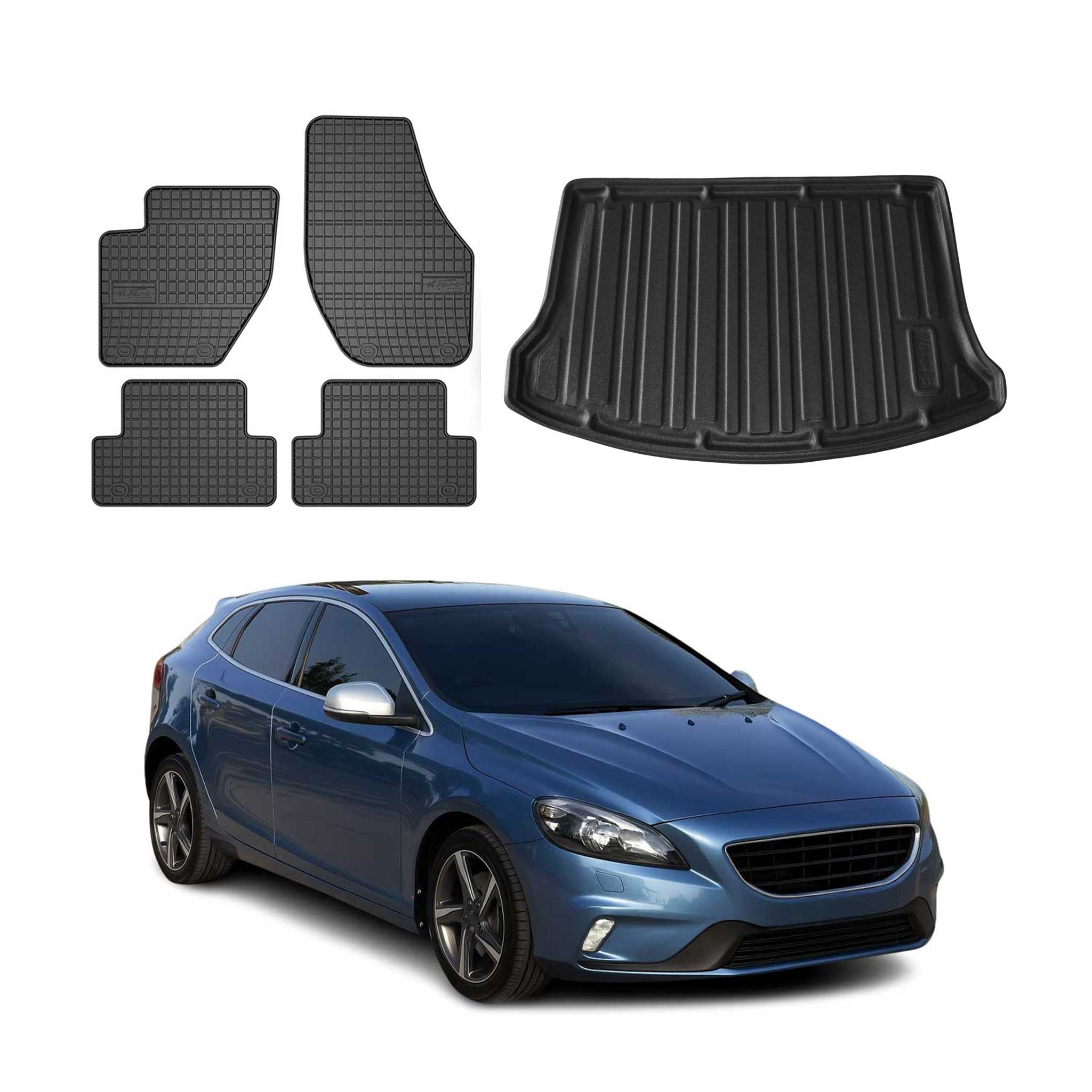 Kit Tapis de sol et coffre pour Volvo V40 2012-2024 TPE Noir