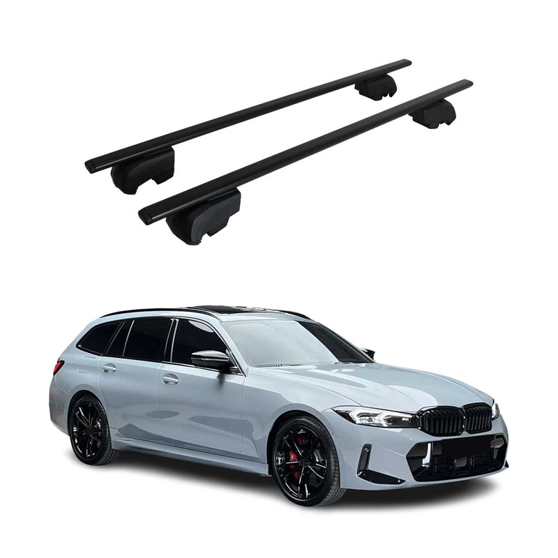 Barres de toit transversales pour BMW Série 3 G21 Break 2019-2024 Fer Noir 2Pcs
