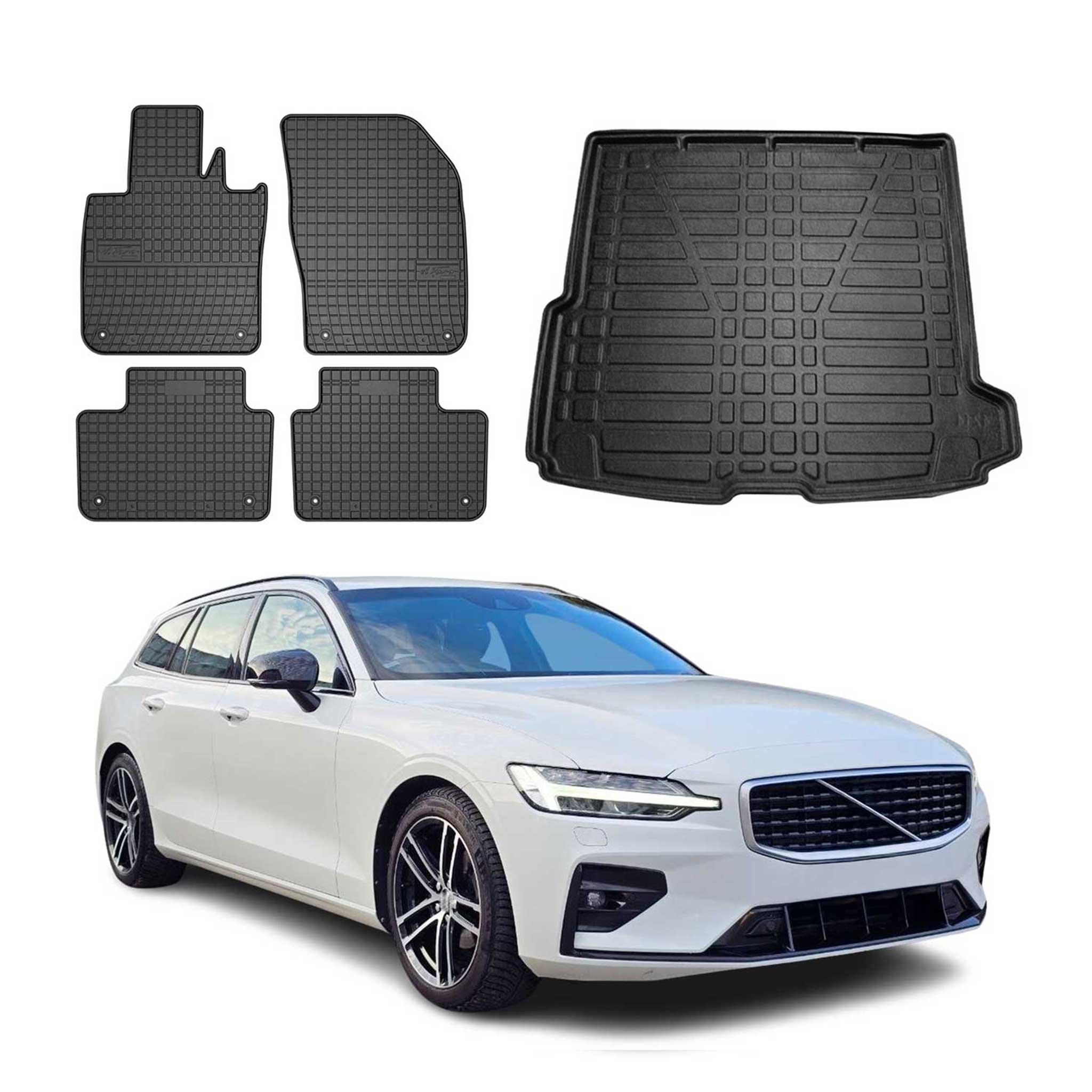 Kit Tapis de sol et coffre pour Volvo V60 2017-2024 TPE Noir