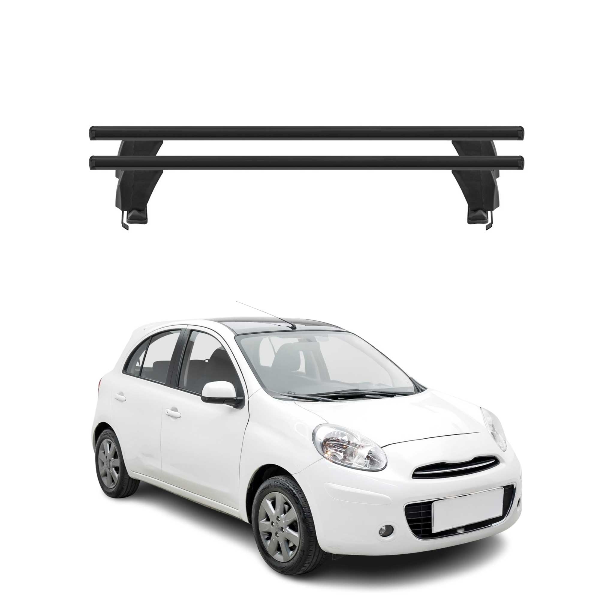 Menabo Barres de toit Transversales pour Nissan Micra 2010-2017 Noir ABE 2x