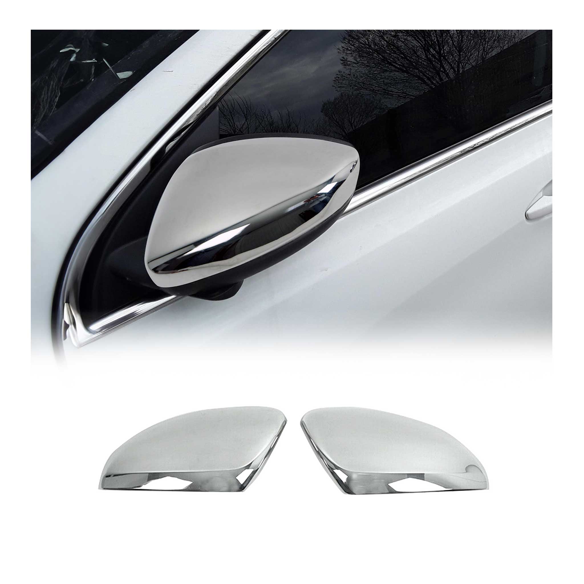 Coques de Rétroviseurs pour Peugeot 308 2014-2021 en Acier Chromé Argent