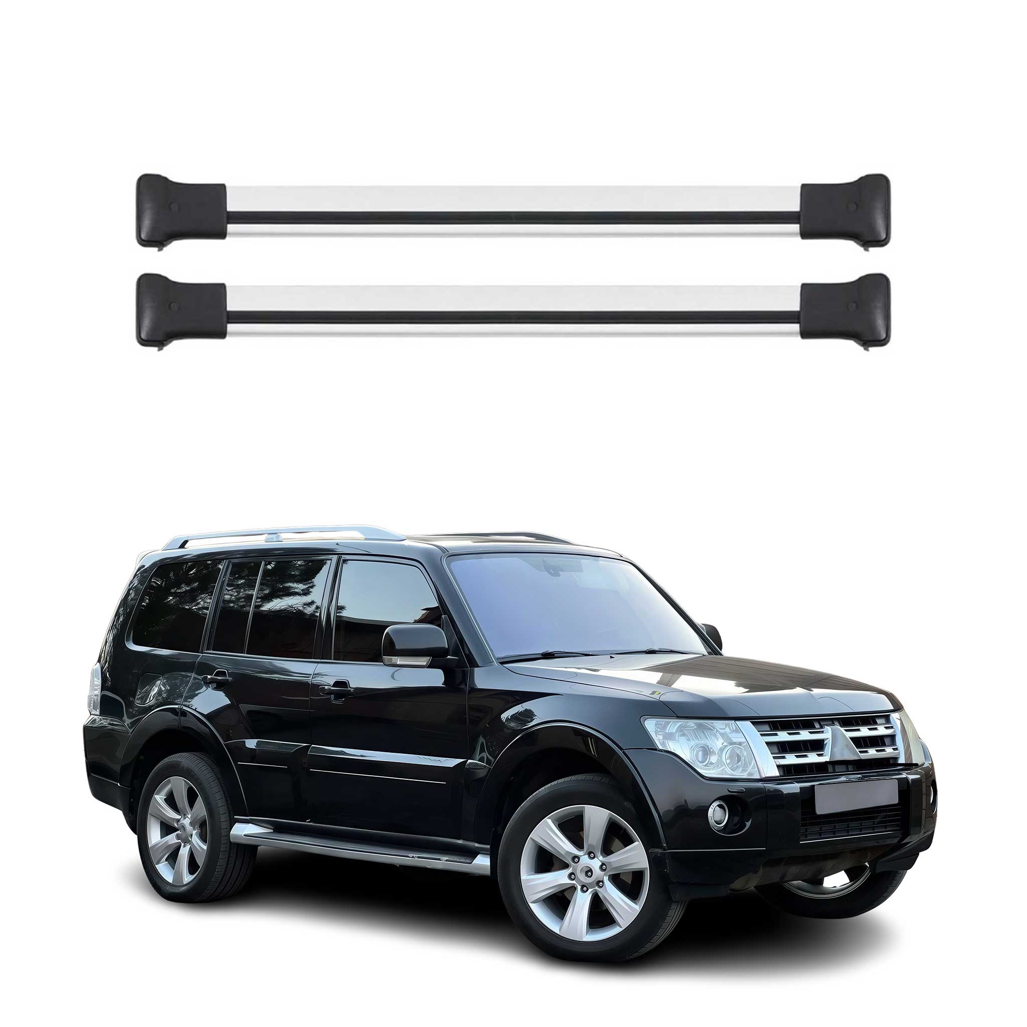 Barres de toit transversales pour Mitsubishi Pajero 2006-2021 Aluminium Gris