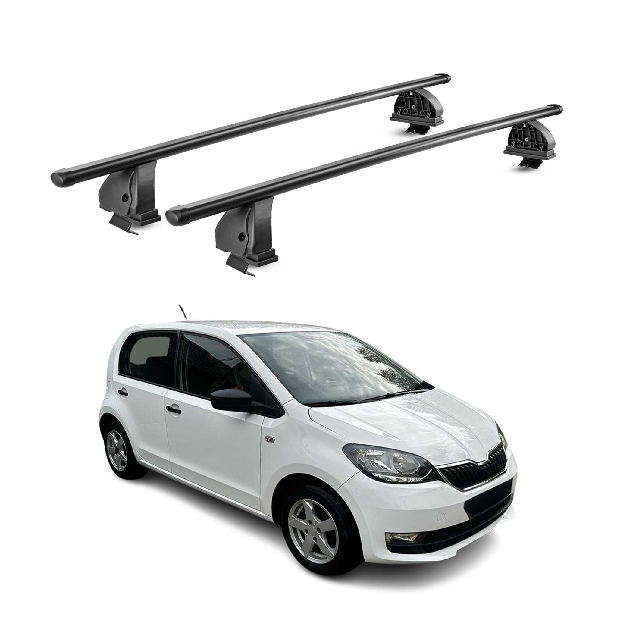 Barres de toit transversales acier pour Skoda Citigo 2011-2020 TÜV 75 kg Noir 2x