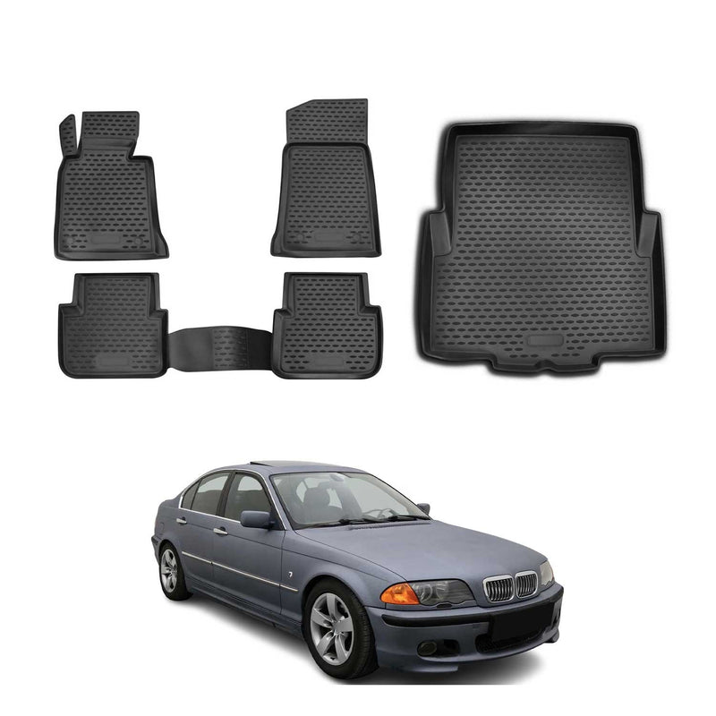 Kit Tapis de sol et coffre pour BMW Série 3 E46 Berline 1998-2007 en Caoutchouc