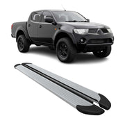 Marchepieds Latéraux pour Mitsubishi L200 Double Cab 2005-14 Alu Argent L2 2Pcs