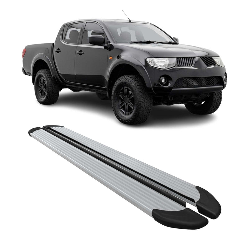 Marchepieds Latéraux pour Mitsubishi L200 Double Cab 2005-14 Alu Argent L2 2Pcs