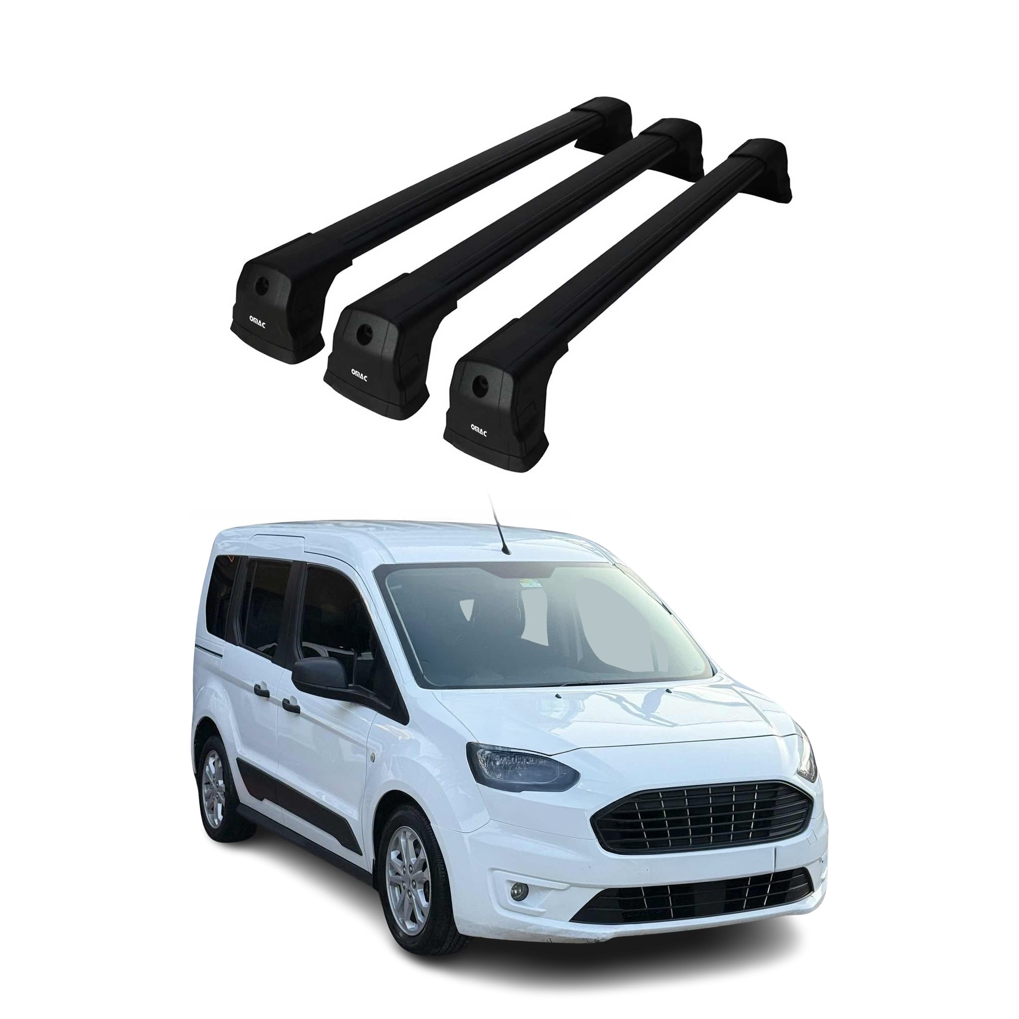 Barres de toit transversales pour Ford Tourneo Connect 2021-2026 Alu Noir 3 Pcs