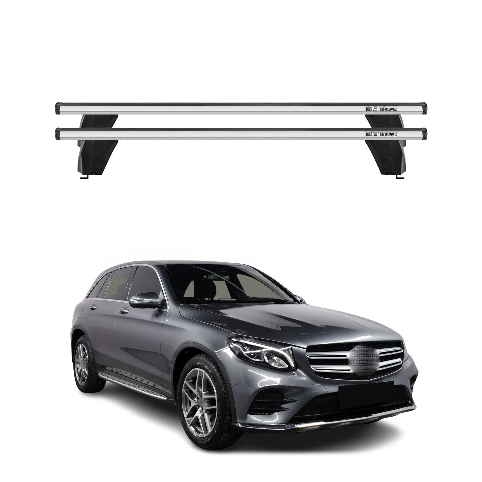 Menabo Barres de toit Transversales pour Mercedes GLC C253 2015-2020 Alu Gris